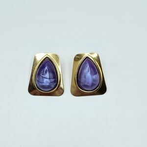 Gold and Purple Teardrop Earrings (Great Halloween Jewelry)